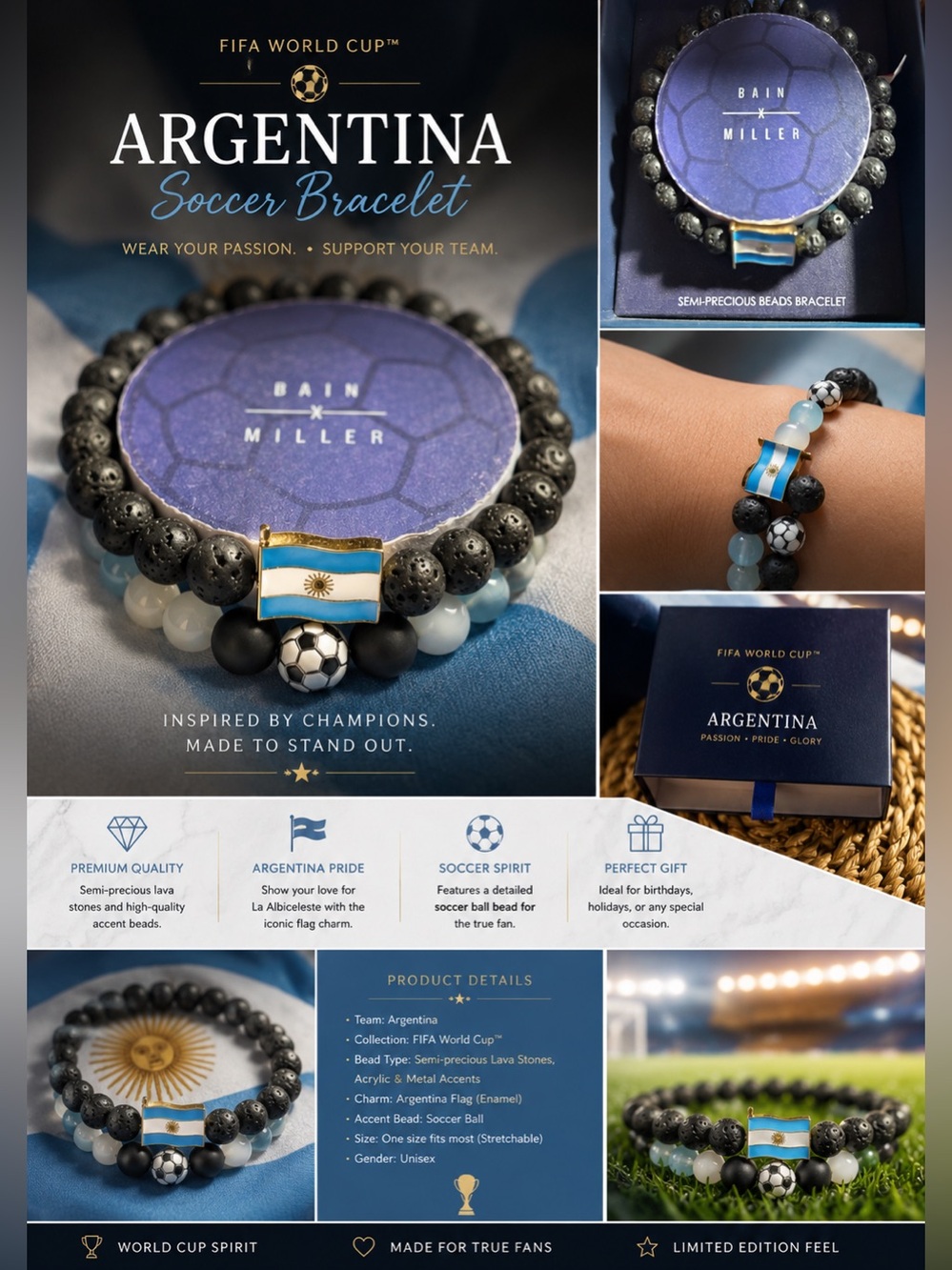 FIFA World Cup Soccer Bracelets set Argentina NIB